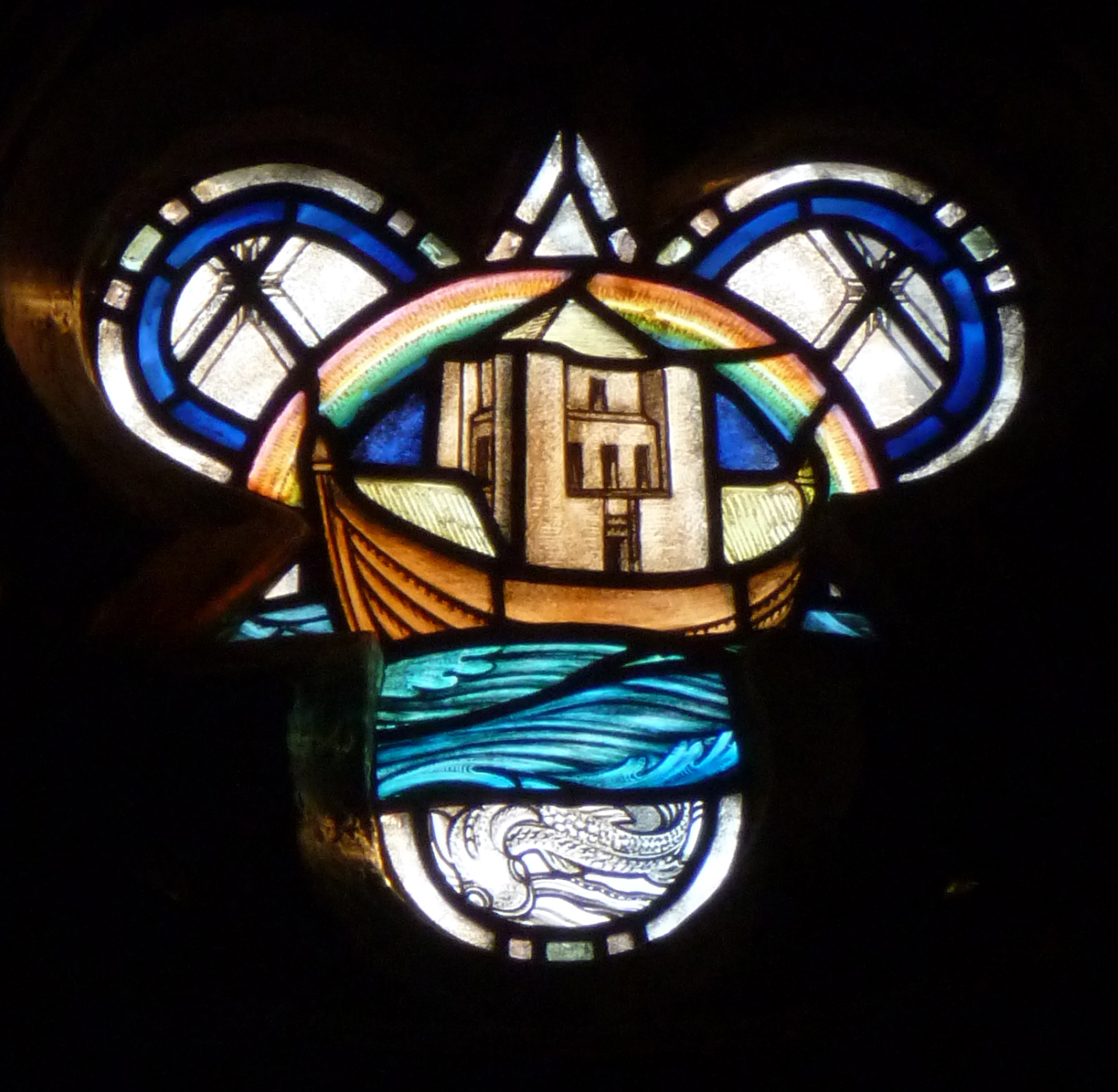 detail from south aisle window stained glass, St Thomas, Winchelsea, by Douglas Strachen